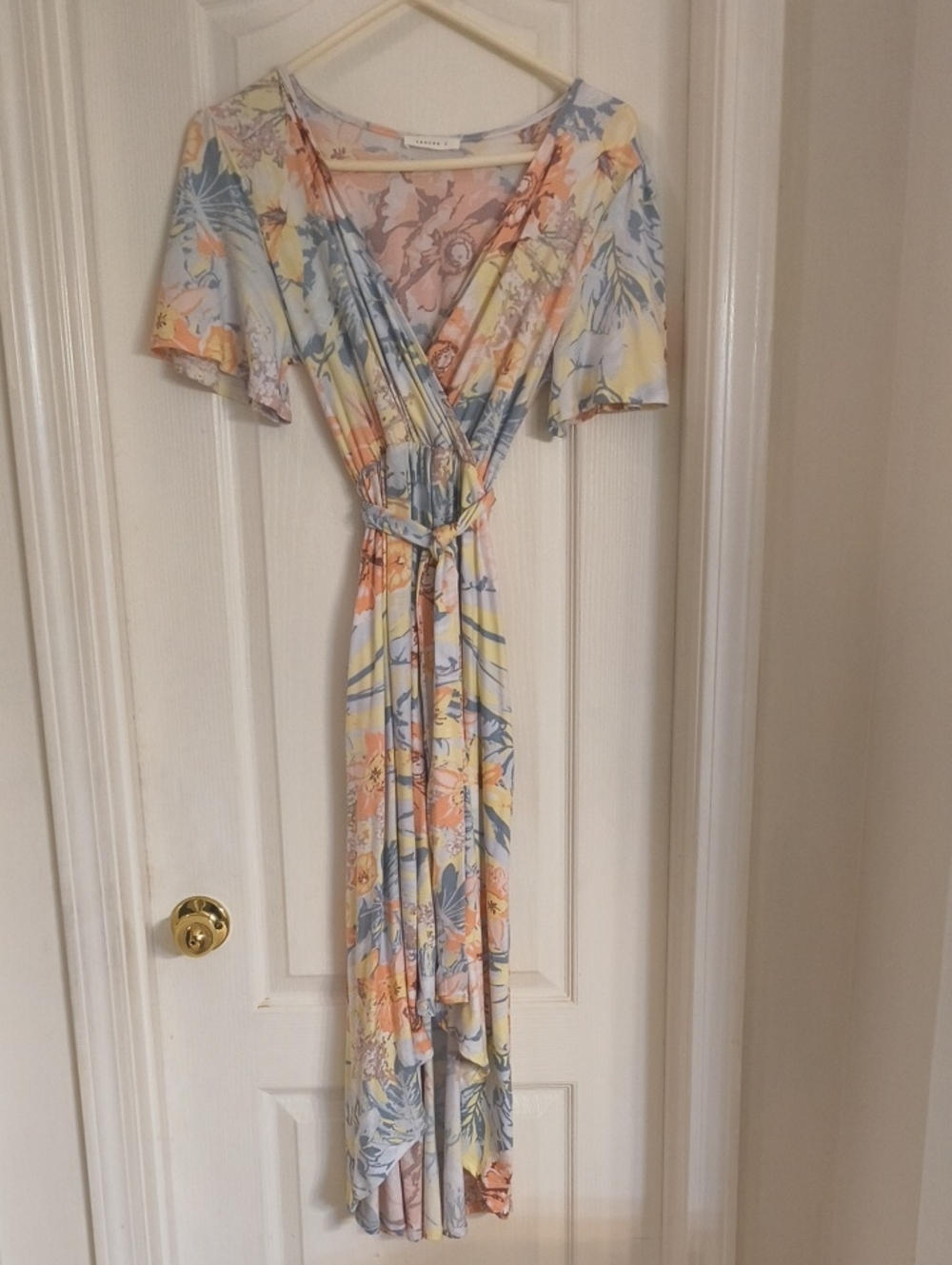 Reborn Pastel Floral Wrap Maxi Dress - Blue, Peach, Yellow